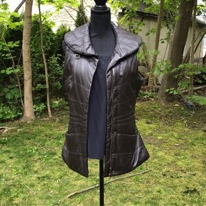 Patrizia Luca brown black leather vest EUC 2 wide collar fitted